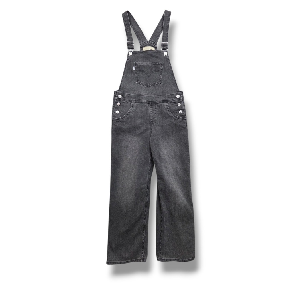 Levis SilverTab Baggy Denim Overalls Girls 14 Charcoal Gray Jumper Crop Mid Rise
